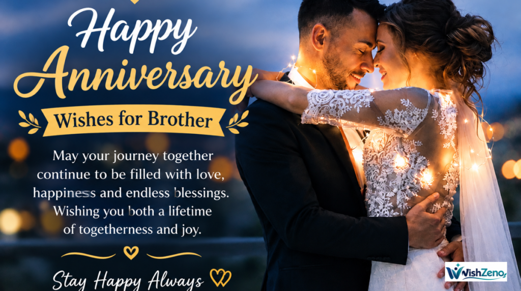 Happy anniversary wishes for brother with a loving couple celebrating their wedding anniversary.